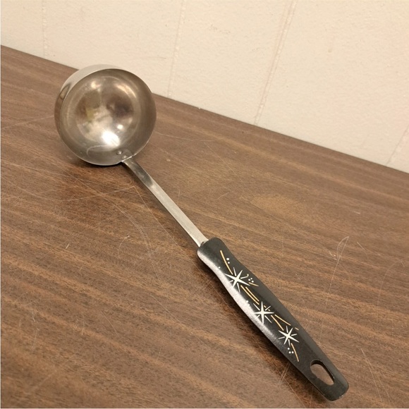 Star Glow Ekco Atomic Starburst Stainless Steel Soup Ladle Dipper Black Handle - Picture 2 of 2